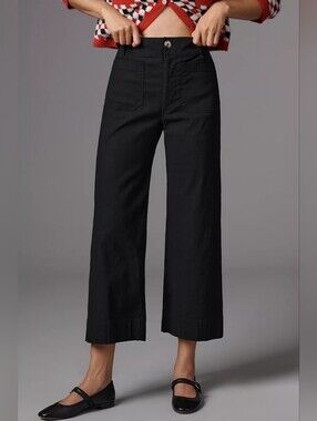 Maeve The Colette Pants Black Wide Leg Cropped High Rise Size 31P Magic Fabric